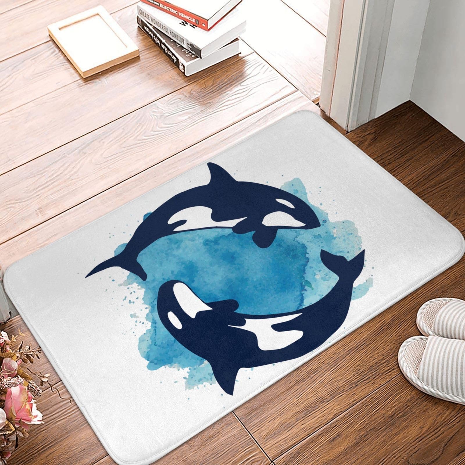 お風呂マット バスマット 玄関マット 室内 くじら 40x60cm Amazon | 玄関マット シャチ キラークジラ柄 しゃち柄 魚柄 アニメ
